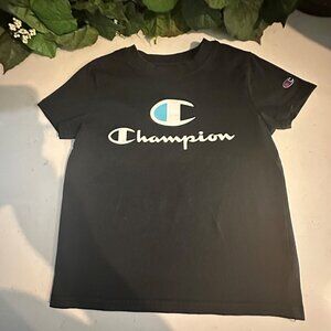 Champion Kids Black T-Shirt With Logo Print Size 5/6 Cotton/Polyester Blend